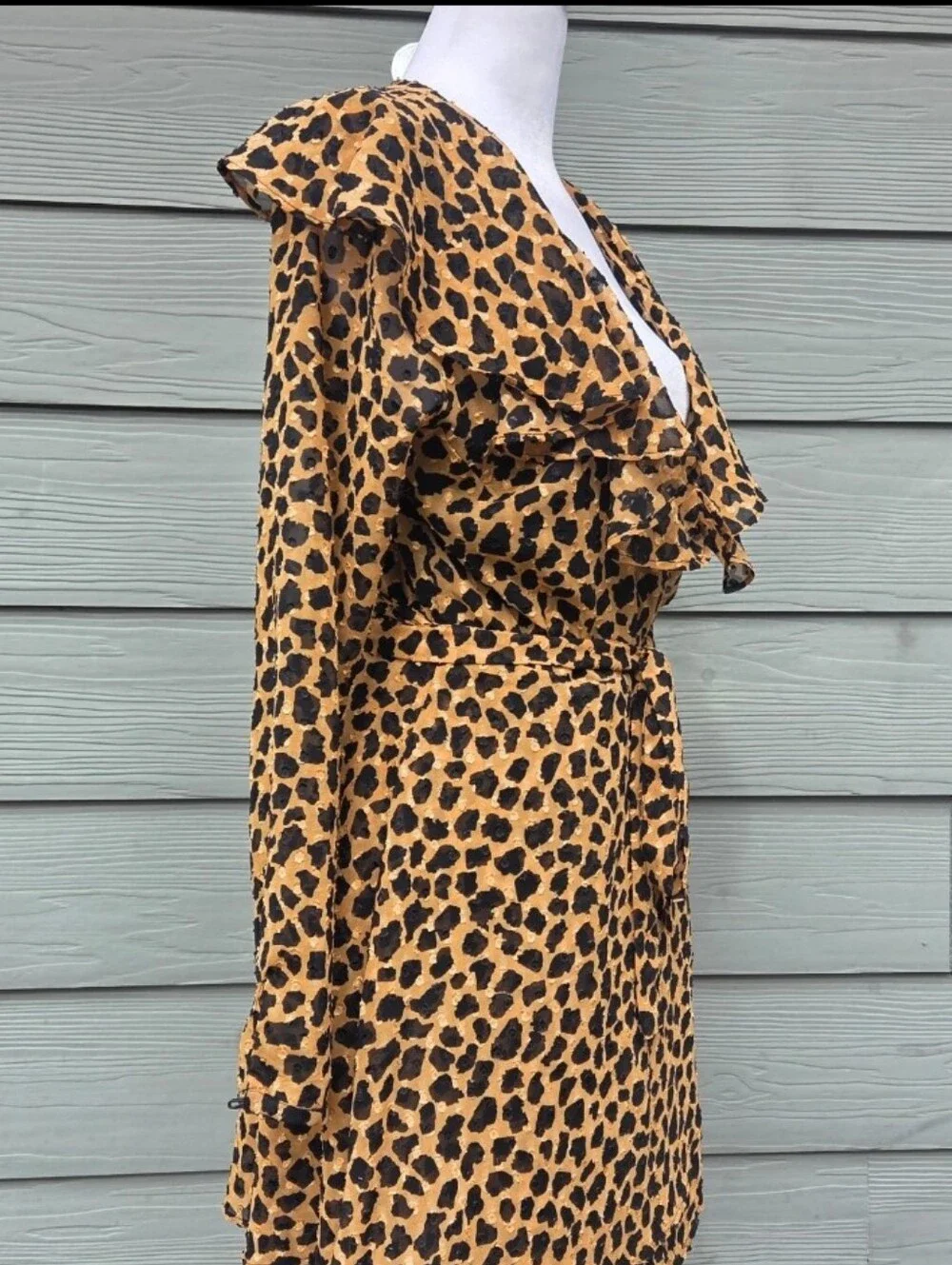 Free People Frenchie Leopard Print Ruffle Wrap Mini Dress Size S